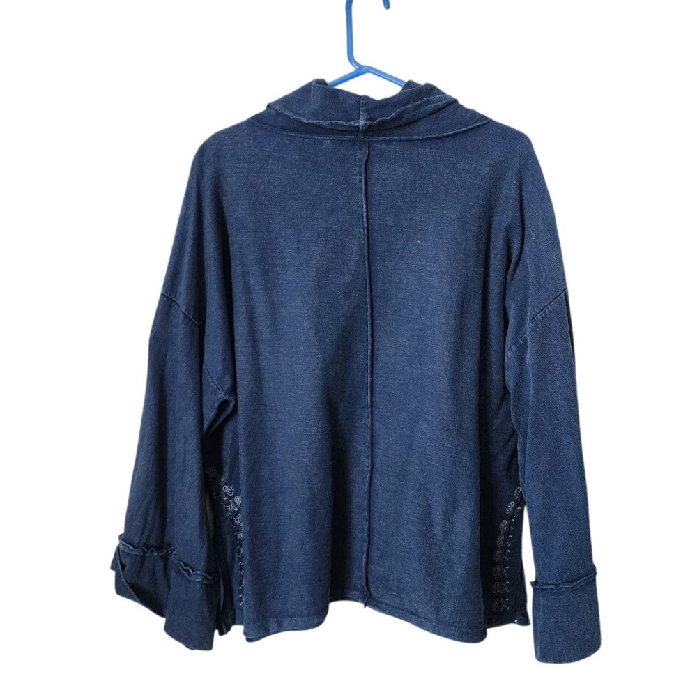 SUNDANCE Blue Boho Cowl Neck Tunic Wide Bell Sleeve Top lagenlook S - Picture 2 of 8